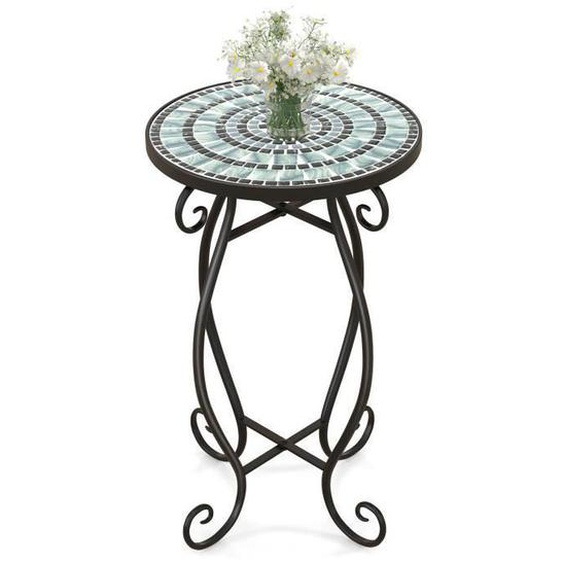 COSTWAY Table Basse Ronde de Jardin avec Plateau Mosaïque en Carreaux de Céramique Table dAppoint dExtérieur pour Balcon Piscine