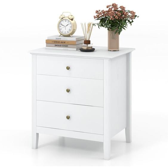 COSTWAY Table de Chevet avec 3 Tiroirs, 60,5 x 45,5 x 65,5 cm, Table dAppoint pour Chambre à Coucher, Salon, Bureau, Blanc
