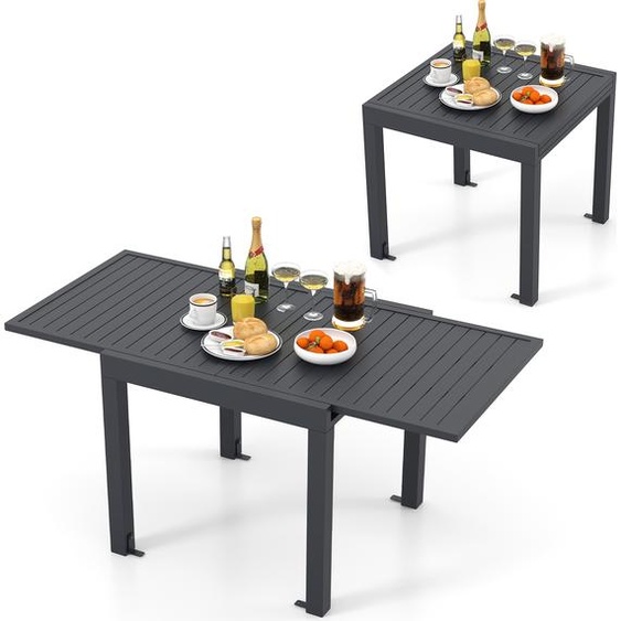 COSTWAY Table de jardin alu 80/160x80cm extensible, table de salle à manger résistante aux intempéries, table de terrasse rectangulaire avec plateau en lattes pour 4-6 personnes