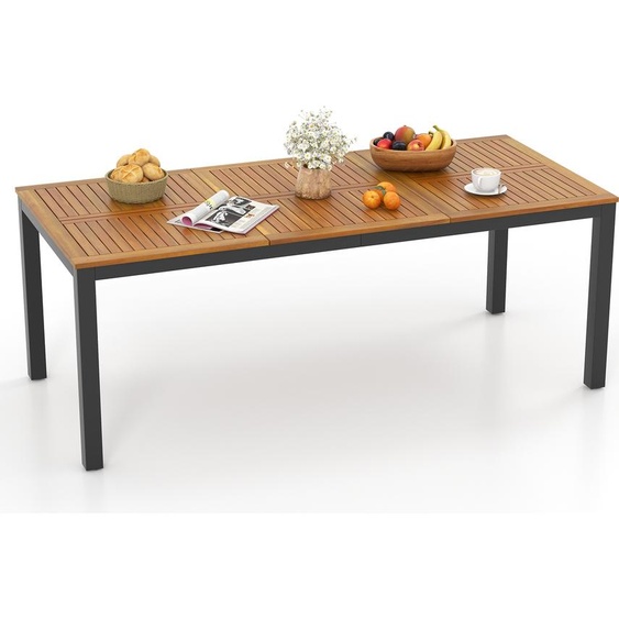 COSTWAY Table de jardin pour 8 personnes en bois dacacia, table de jardin avec trou de parasol de 5cm 200x90x75cm