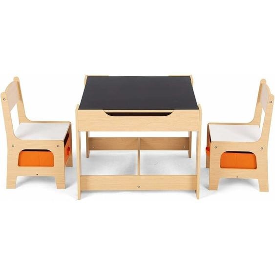 Costway - Table Enfant avec Chaise Tableau Amovible à 2 Faces et 2 Boîtes Rangement Taille Compacte pour Chambre Enfant École