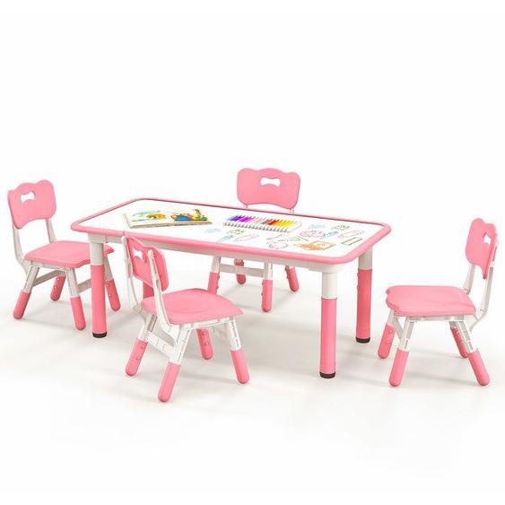 COSTWAY Table Enfant et 4 Chaises Réglables en Hauteur avec Plateau Graffiti, Pieds Antidérapants pour Maison, Garderie, École,