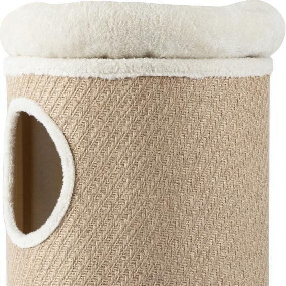 COSTWAY Tonneau à griffer 4 niveaux 113cm de haut, Tonneau à chat Arbre à chat avec 3 cavités, 2 planches à griffer en sisal, lit en peluche & tapis en bambou, Meuble pour chats Arbre à chat