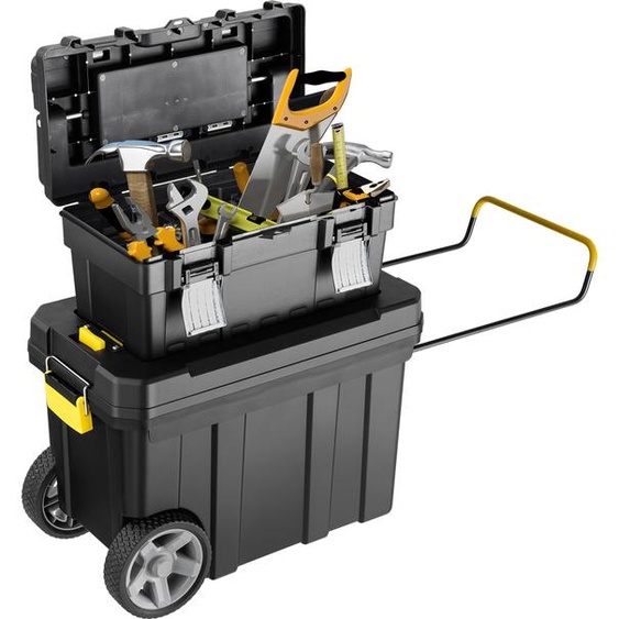 COSTWAY Valise à outils 2 pièces portable, valise à outils trolley avec poignée de traction, compartiment amovible noir