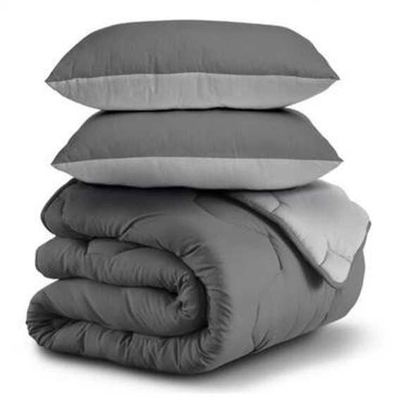Idmarket - Couette 220x240 cm abby bicolore gris clair et gris 300 gr + 2 oreillers