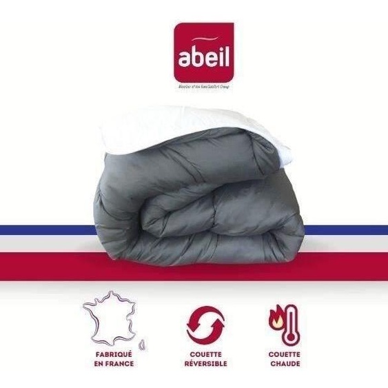 Couette Chaude Abeil Bicolore, 200 x 200 cm, Garnissage 350 gr/m², Microfibre Anthracite et Blanc, Oeko-Tex