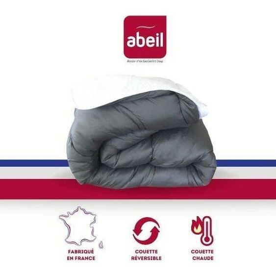 Couette Chaude Abeil Bicolore, 220 x 240 cm, Garnissage 350 gr/m², Microfibre Anthracite et Blanc