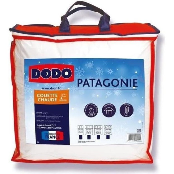 Couette Chaude DODO Patagonie, 200x200 cm, Microluxe Polyester, Garnissage Fibre Creuse Siliconée 380g/m², Blanc