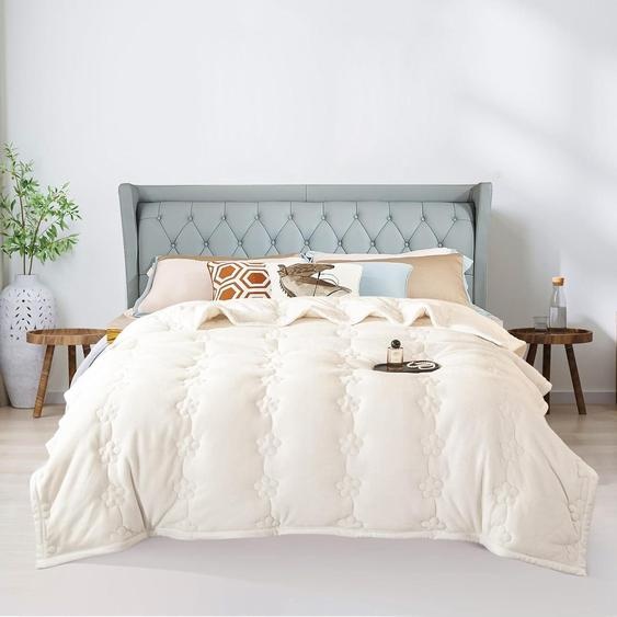 Couette dhiver chaude et épaisse, couette en microfibre, couette en flanelle avec duvet et plumes, couette moyenne en duvet 370gsm,Beige,150x200cm