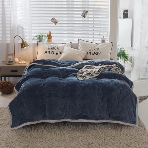Couette dhiver chaude et épaisse, couette en microfibre, couette en flanelle avec duvet et plumes, couette moyenne en duvet 370gsm,bleu foncé,180x200cm