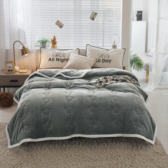 Couette dhiver chaude et épaisse, couette en microfibre, couette en flanelle avec duvet et plumes, couette moyenne en duvet 370gsm,Gris,150x200cm