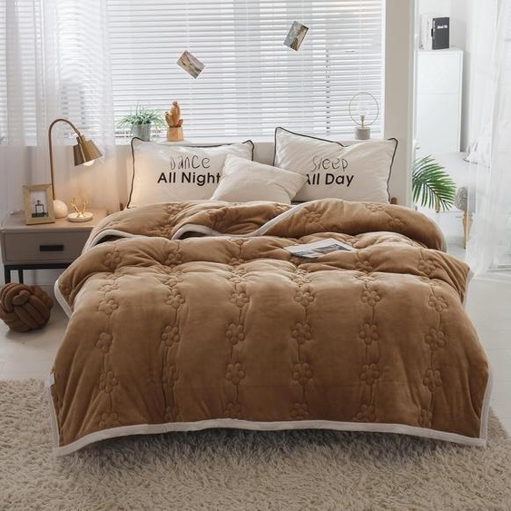 Couette dhiver chaude et épaisse, couette en microfibre, couette en flanelle avec duvet et plumes, couette moyenne en duvet 370gsm,marron clair,150x200cm