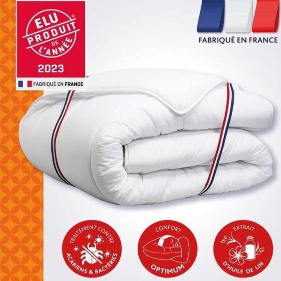 Couette DODO CHAMPS DE LIN 140x200 cm, Chaude, 450G/m², Anti-acariens Antibactériens, Blanc