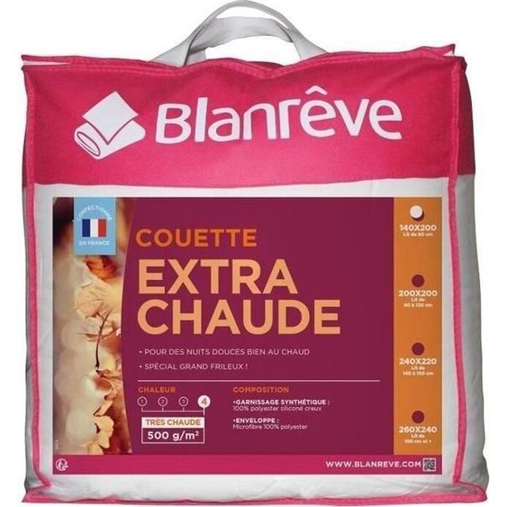 Couette Extra Chaude Microfibre 140 x 200 cm, Garnissage 500g/m², Fibre Creuse Siliconée, Blanc