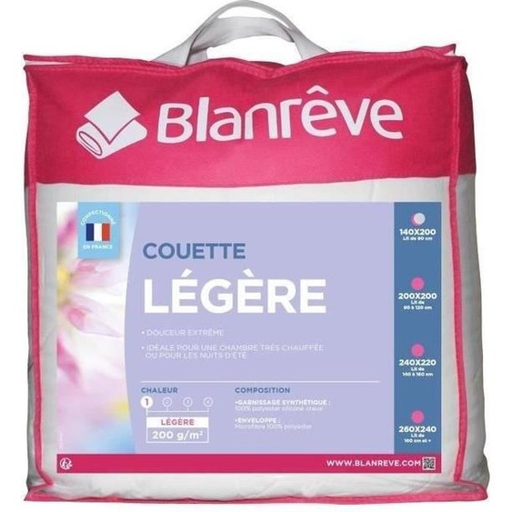 Couette Légère Microfibre, 140 x 200 cm, Garnissage Fibre Creuse Siliconée 200g/m², Blanc
