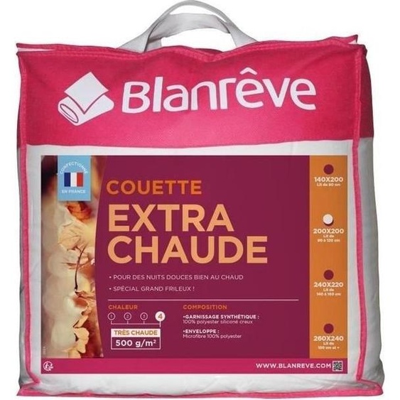Couette Microfibre Extra Chaude, 200 x 200 cm, 500 g/m², Blanc