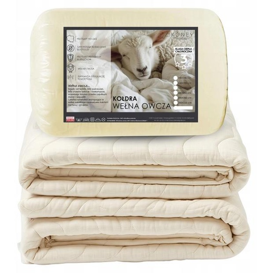 Couette - Toutes saisons - 140 x 200 cm - Moyenne - Crème - en microfibre et LAINE DE MOUTON