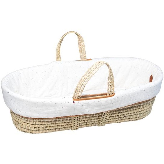 Couffin Bébé Avec Matelas Habillage Et Drap Housse Pois Dorés Blanc À Pois Or