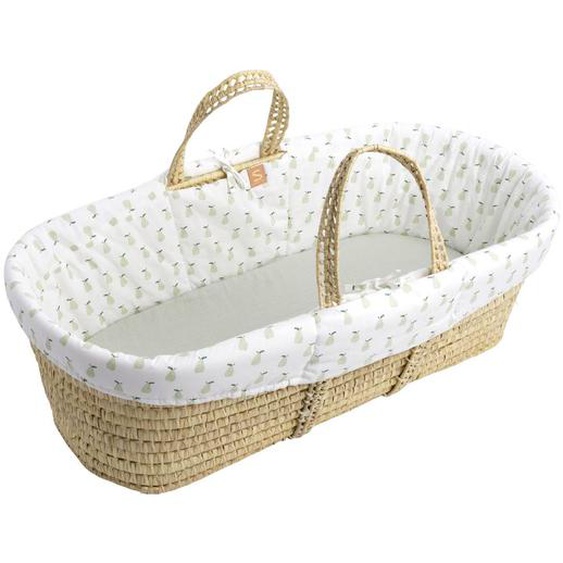 Couffin Bébé En Fibres Naturelles Avec Habillage Tissu - Botanica Blanc/vert