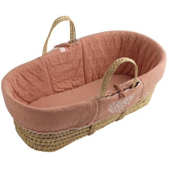 Couffin Bébé En Fibres Naturelles Avec Habillage Tissu Rose Foncé