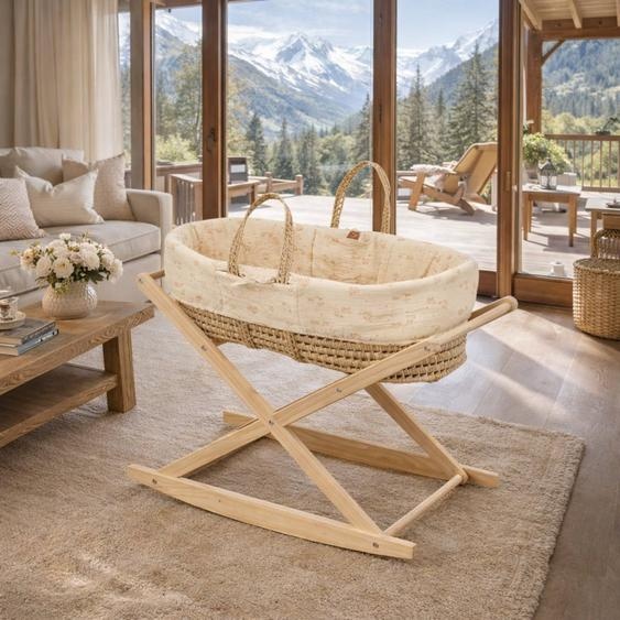 Couffin Bébé En Fibres Naturelles Et Habillage Tissu Avec Support En Pin Massif Beige/marron