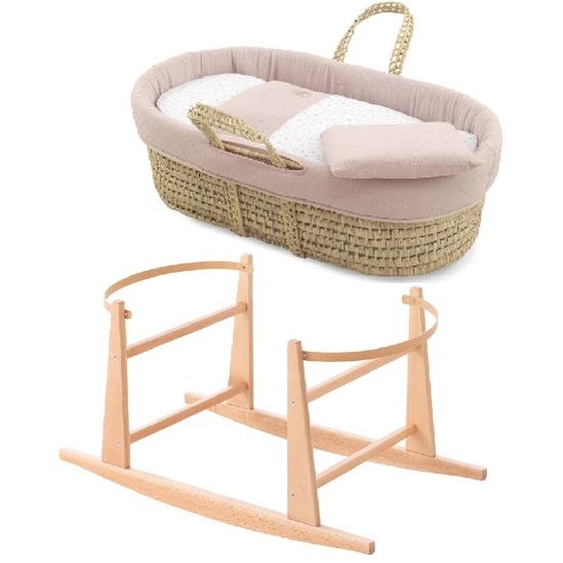 Couffin Matelasse + Support En Bois Pink/natural