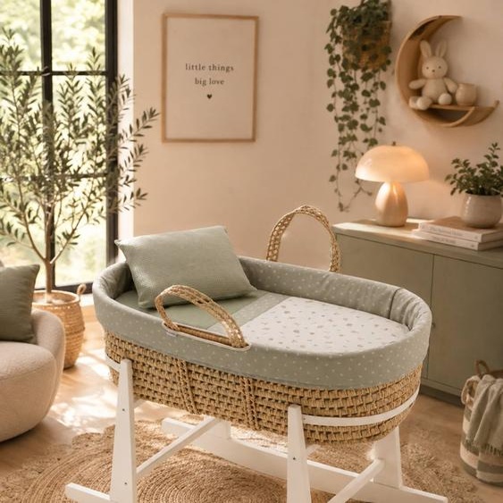 Couffin Matelasse + Support En Bois Vert