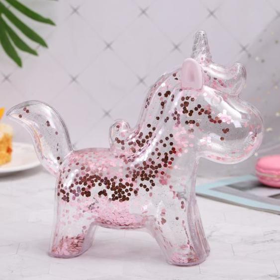 Couleur 1 Tirelire licorne transparente pour fille, décor de bureau en forme de cœur, coffre fort pour pièces