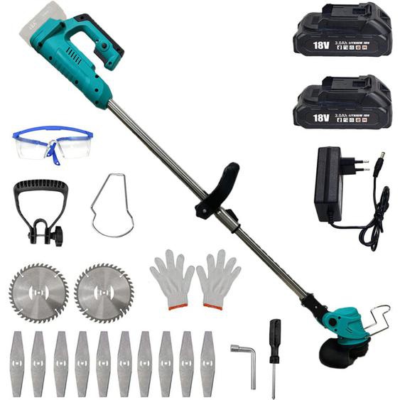 Coupe-bordure à batterie, Batterie Tondeuse de pelouse Tondeur dherbe Débroussailleuse Coupe-moteur Cutter, Compatible avec la batterie Makita, avec