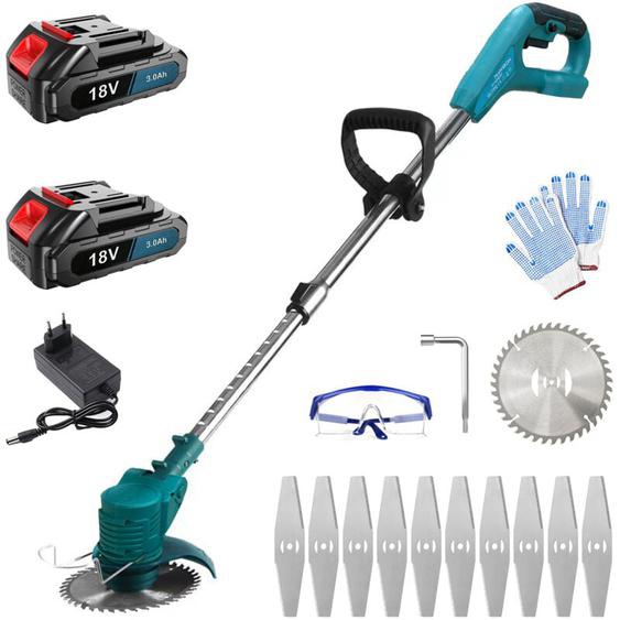 Mawiron - Coupe-bordure sans fil, 30mm coupe-herbe électrique avec kits de lames, avec 2 batteries 3,0 a et chargeur, compatible avec le chargeur