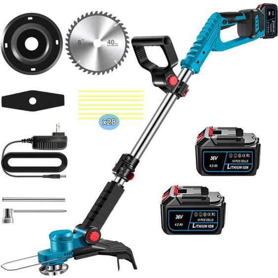 Coupe-Bordures Brushless Sans Fil 36V MAGICFOX, Débroussailleuse electrique sans fil avec 2 Batteries 4.0Ah, 3 Types de Lames, Tête