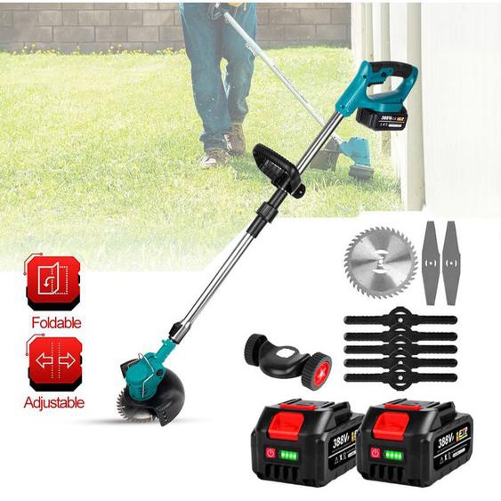 Onevan - Coupe bordures sans fil 18V 125MM Poignée réglable Coupe-herbe - 2 batteries 1 chargeur et 8 lames