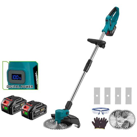 Coupe-bordures sans fil 25 CM ,Manche télescopique de 142 cm，Coupe-herbe avec Écran LED à affichage numérique et 6pcs tondre‌ accessories