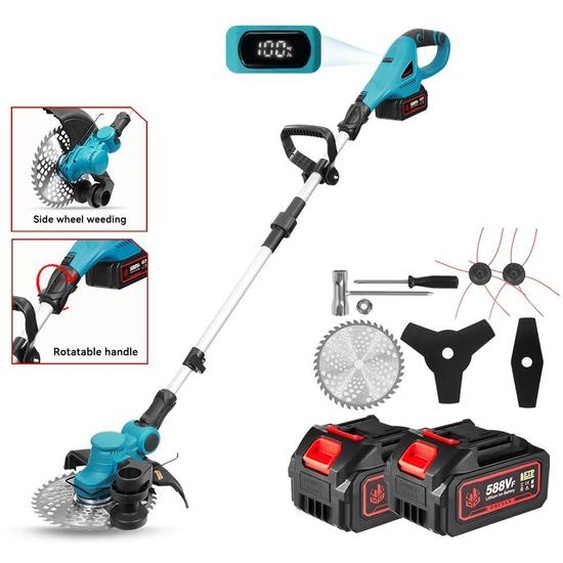 Coupe-bordures sans fil 800 W, débroussailleuse 3-en-1, 15 000 tr/min, largeur de coupe de 230 mm, avec 2 batteries, manche télescopique, lame et chargeur, pour le jardin et la cour