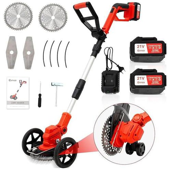 Outigo - Coupe-bordures sans fil avec batterie, coupe-bordures avec 2 batteries 4000mAh 21V, guidon télescopique réglable Débroussailleuse électrique