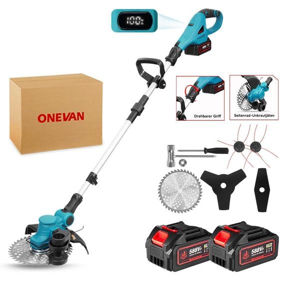 Coupe-bordures sans fil, coupe-bordures électrique sans balais avec 2 batteries et chargeur, largeur de coupe 230 mm Débroussailleuse pour jardin, cour