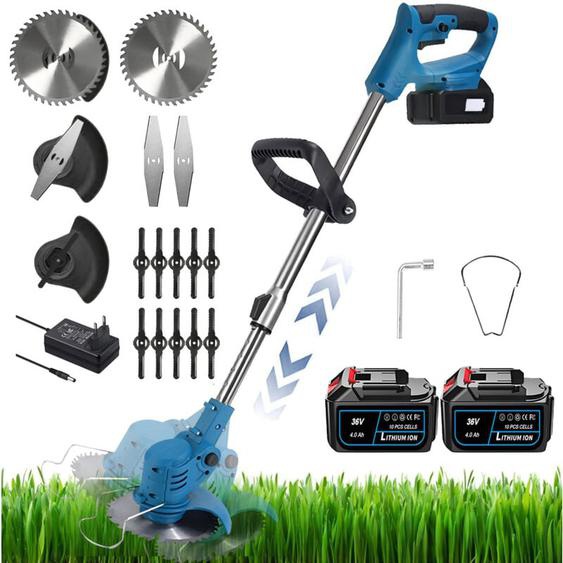 Magicfox - Coupe-Bordures Sans Fil 36V avec Tube Télescopique, Tête Pivotante et 3 Types de lames - Livré avec 2 Batteries 4.0Ah - Bleu