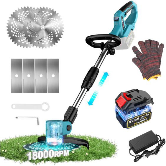 Coupe Bordures Sans Fil, SDLOGAL, Lame de scie de 9 pouces, 2 Types De Lames, Batterie 21V et Chargeur, Manche Télescopique, Tête de Coupe Rotative à