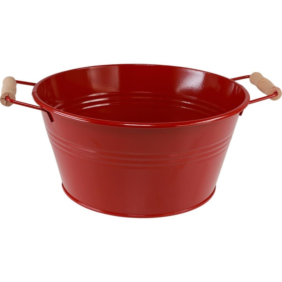Coupe décorative en métal rouge avec poignées en bois Vintage Pot de fleurs Ø29cm H14,5cm