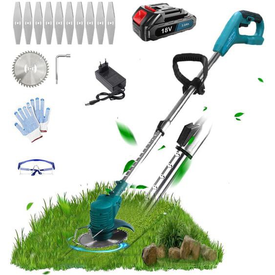 Coupe-herbe électrique sans fil Coupe-herbe Coupe-bordure de jardin + Lames, avec 1 batteries 3,0 A et chargeur, compatible avec le chargeur Makita