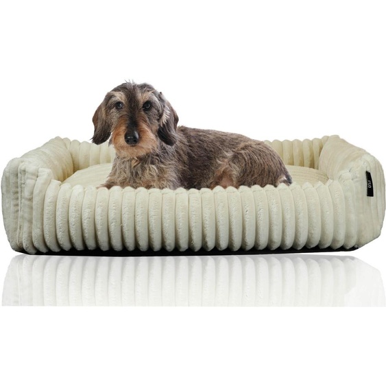Coupe-tube Canapé douillet Deluxe Lit pour chien | dessous antidérapant | Panier pour chiens et chats de petite et moyenne taille en velours côtelé doux | Dimensions L 50 x l 70 x H 15 cm | Disponible en 2 couleurs différentes, couleur : beige