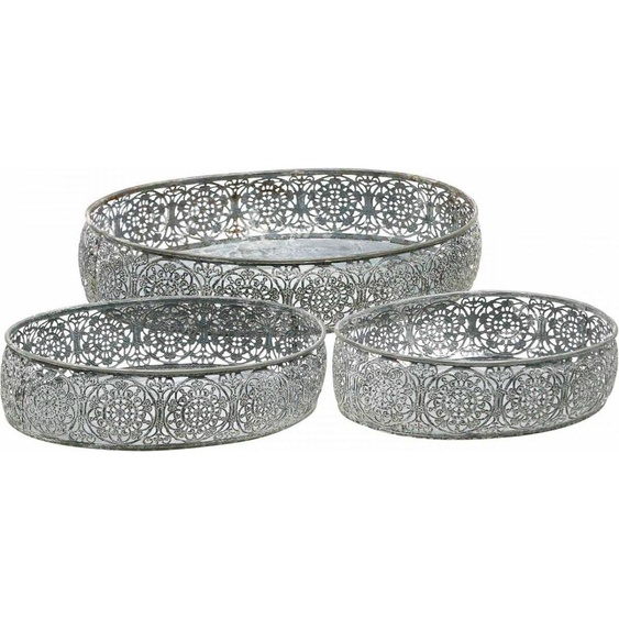 Coupelle décorative Métal Ovale Gris Vintage Lot de 3, Motif floral, Polyvalent Décoratif