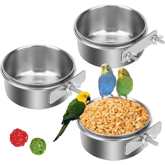 Coupelles à nourriture pour oiseaux - acier inoxydable - Set de 3