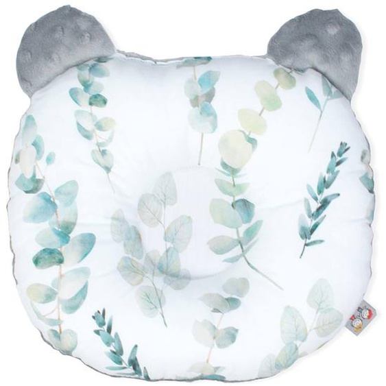 Coussin Anti Tête Plate Réversible En Minky Blanc Imprimé Eucalyptus