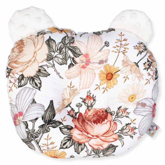 Coussin Anti Tête Plate Réversible En Minky Blanc Imprimé Floral