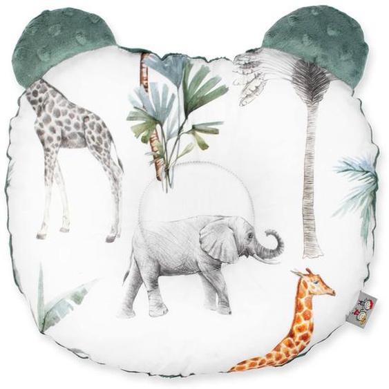 Coussin Anti Tête Plate Réversible En Minky Safari, Vert, Gris, Blanc