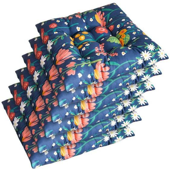 Coussin de Chaise - Lot de 6 Coussins Carrés avec Attaches pour Chaises Intérieur ou Extérieur,40*40cm,E
