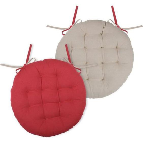 Coussin de chaise ronde - Rouge et Lin - 38 x 38 cm - 100% coton