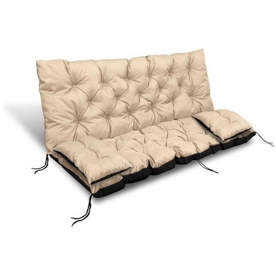 Coussin de jardin 180x60x50 cm + 2 coussins pour balancelle imperméable beige