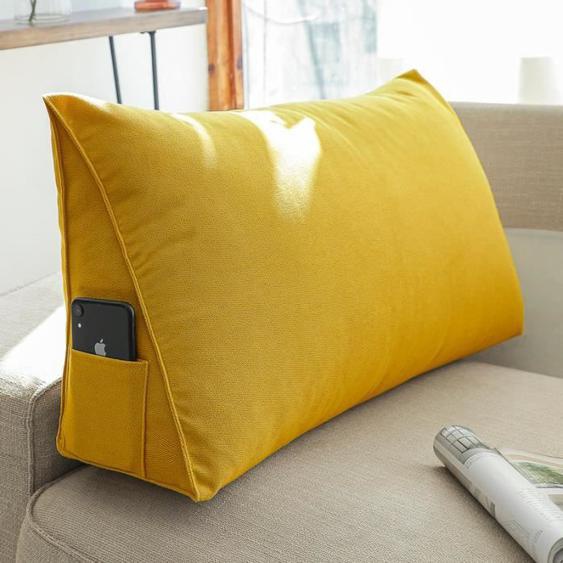 Coussin de lecture triangulaire côtelé pour la lecture et le travail, coussin de dossier de canapé - Jaune